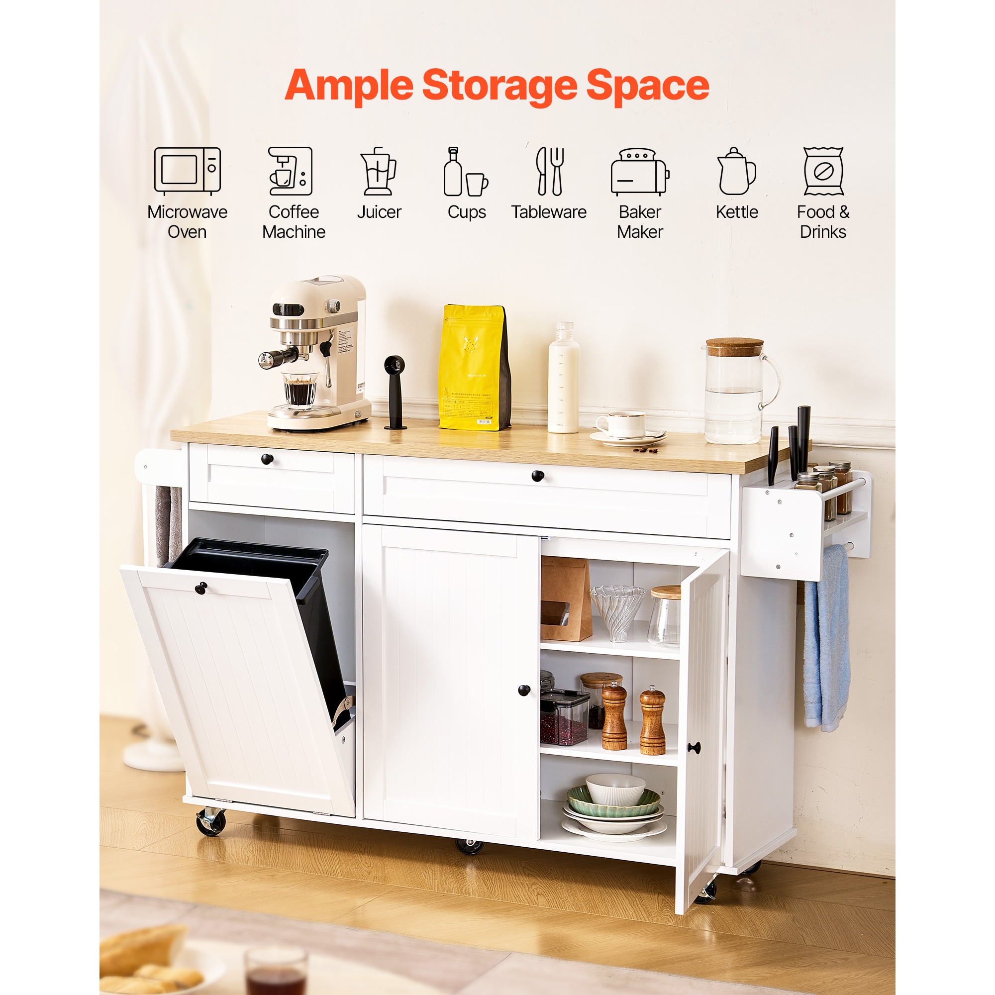 60in Kitchen Island Cart Rolling Storage Cabinet Table With Drawer Drop Leaf_voghion.com